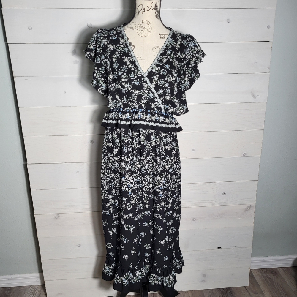 Women's Dress Ditsy Floral Ruffle BOHO Dark Cottagecore.